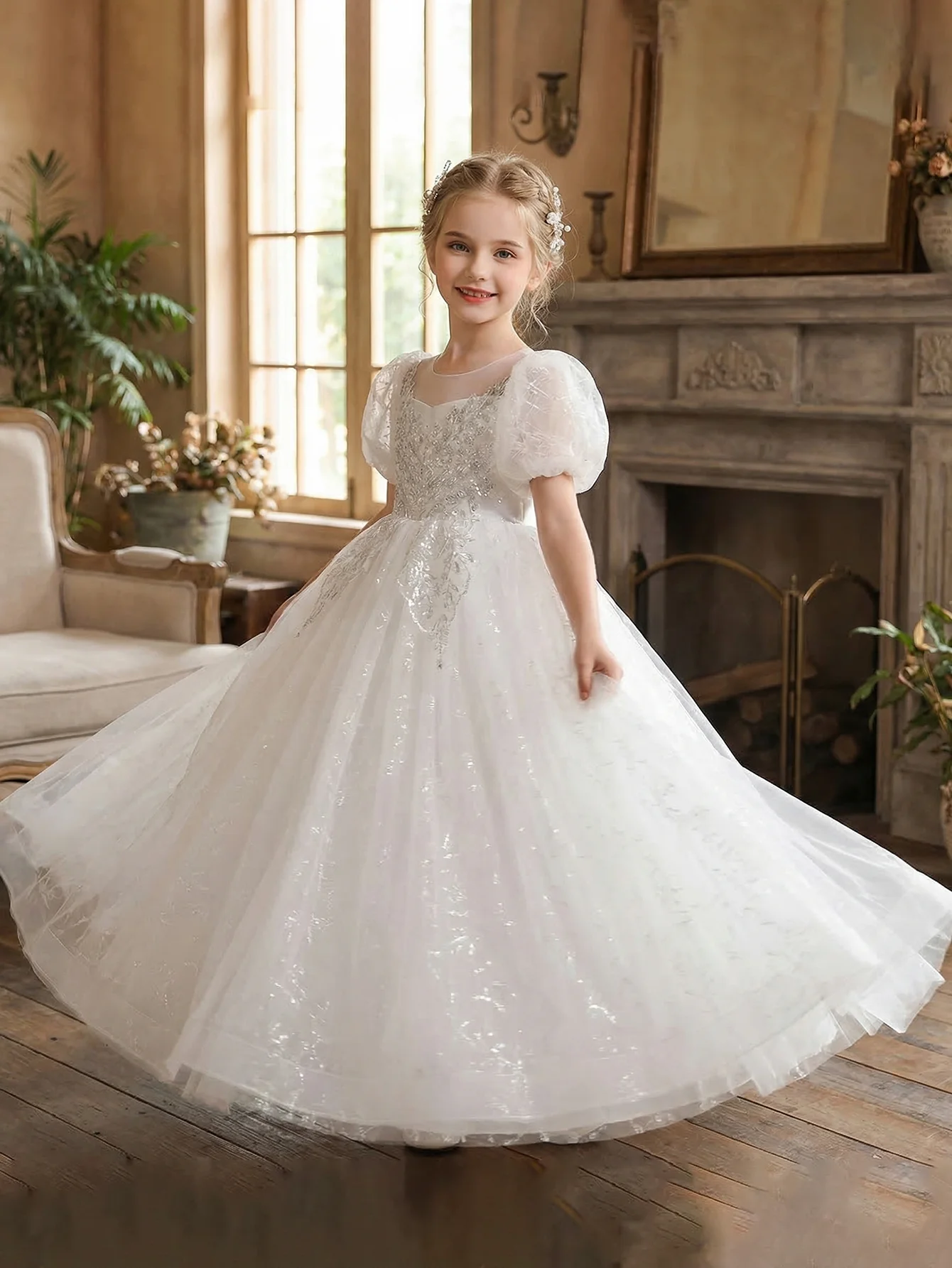 Tween Girl Wedding Flower girl Elegant Ball Gown White Short-Sleeved Beaded Net Silk Long-Dress Party Dress,Banquet,Prom Dress
Tween Girl Wedding Flower girl Elegant Ball Gown White Short-Sleeved Beaded Net Silk Long-Dress Party Dress,Banquet,Prom Dress