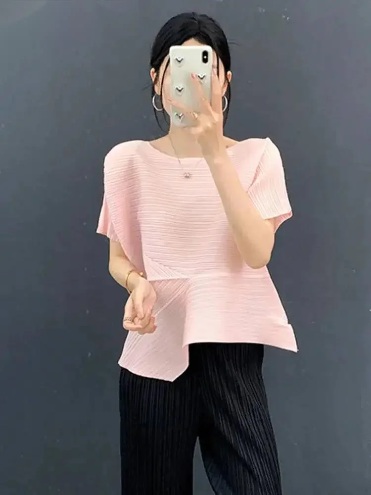 Solid Color Irregular Pleated Short Tops Women's Round Neck Batwing Sleeve Casual T Shirt 2026 Summer New OEWJ
Solid Color Irregular Pleated Short Tops Women's Round Neck Batwing Sleeve Casual T Shirt 2026 Summer New OEWJ