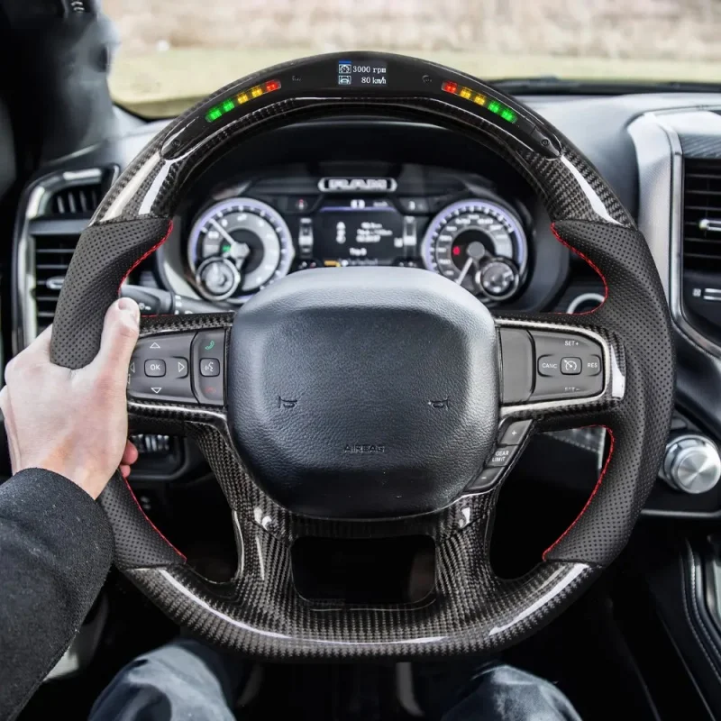 Рулевое колесо из углеродного волокна для Dodge Ram 1500 2019 2020 2021 2022 2023 2024, ПЕРФОРИРОВАННОЕ кожаное рулевое колесо, автомобильные аксессуары
Рулевое колесо из углеродного волокна для Dodge Ram 1500 2019 2020 2021 2022 2023 2024, ПЕРФОРИРОВАННОЕ кожаное рулевое колесо, автомобильные аксессуары