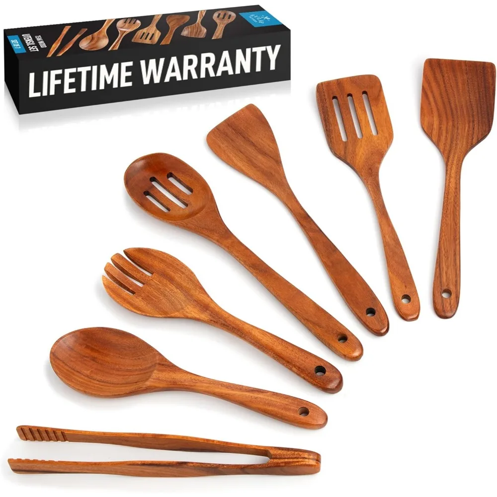 7-Piece Teak Wood Kitchen Utensil Set - Slotted Spoon, Bowl Scraper, Turner, Salad Fork & Tongs - Durable Nonstick Safe
7-Piece Teak Wood Kitchen Utensil Set - Slotted Spoon, Bowl Scraper, Turner, Salad Fork & Tongs - Durable Nonstick Safe