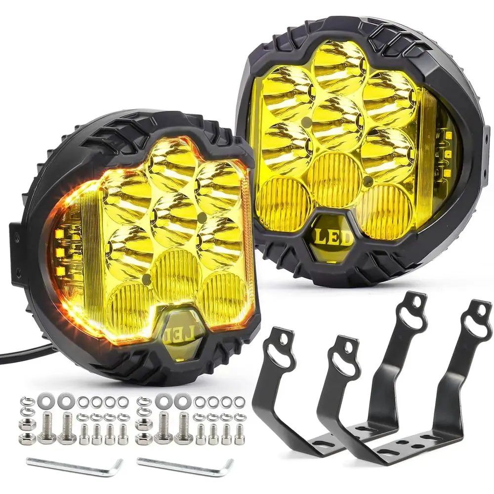 90W Amber Yellow 5 Inch LED Offroad Light Pods with DRL, 270° Wide Beam for Trucks, ATVs, SUVs
90W Amber Yellow 5 Inch LED Offroad Light Pods with DRL, 270° Wide Beam for Trucks, ATVs, SUVs