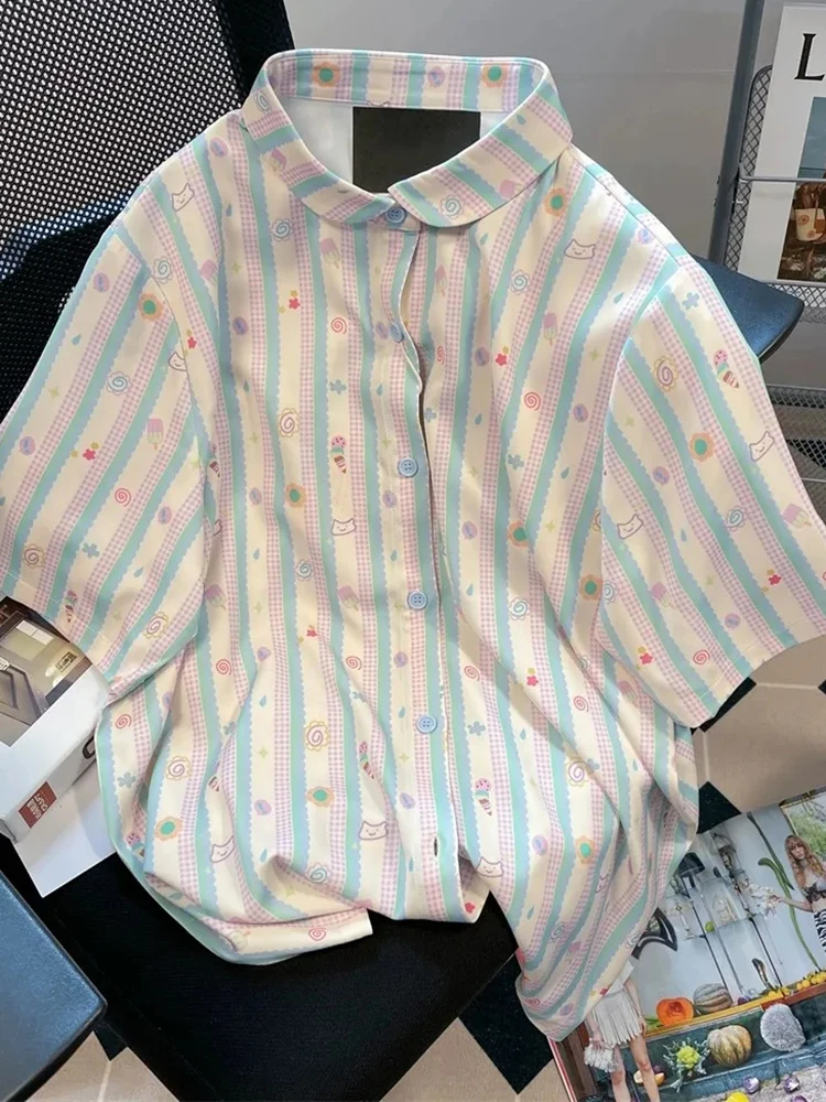 Jmprs Kawaii Striped Print Shirt Women Loose Vintage Short Sleeve Japan Blouse Casual Harajuku Preppy Style Cute Bf Retro Tops
Jmprs Kawaii Striped Print Shirt Women Loose Vintage Short Sleeve Japan Blouse Casual Harajuku Preppy Style Cute Bf Retro Tops