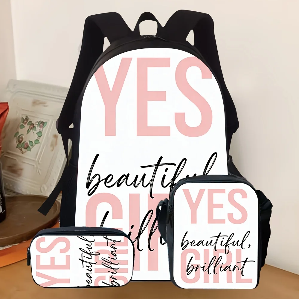Fashion 3pcs 2D Flat Backpack Set with Trendy YES Beautiful Brilliant Girl Letter Print Suitable for Daily Life, School, And Sho
Fashion 3pcs 2D Flat Backpack Set with Trendy YES Beautiful Brilliant Girl Letter Print Suitable for Daily Life, School, And Sho
