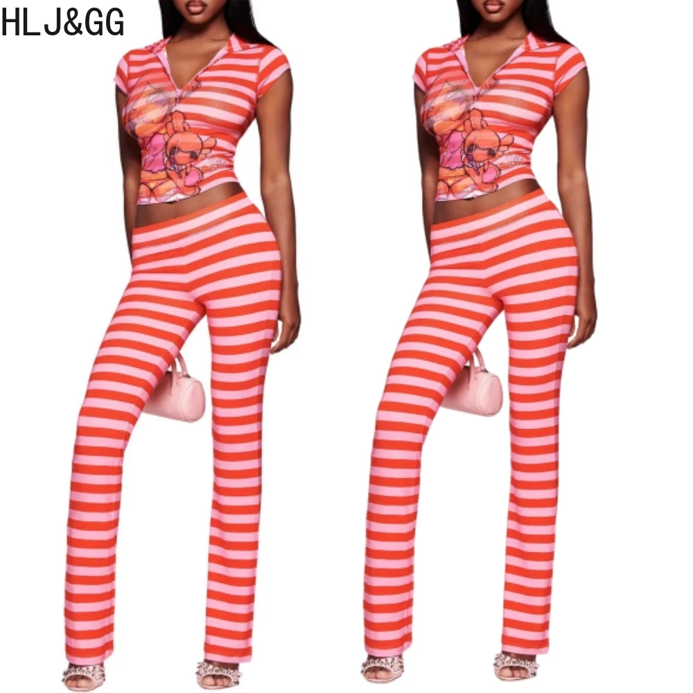 HLJ&GG Fashion Stripe Print Mesh See Though Two Piece Sets Women V Neck Short Sleeve Slim Crop Top And Pants Outfits Streetwear
HLJ&GG Fashion Stripe Print Mesh See Though Two Piece Sets Women V Neck Short Sleeve Slim Crop Top And Pants Outfits Streetwear
