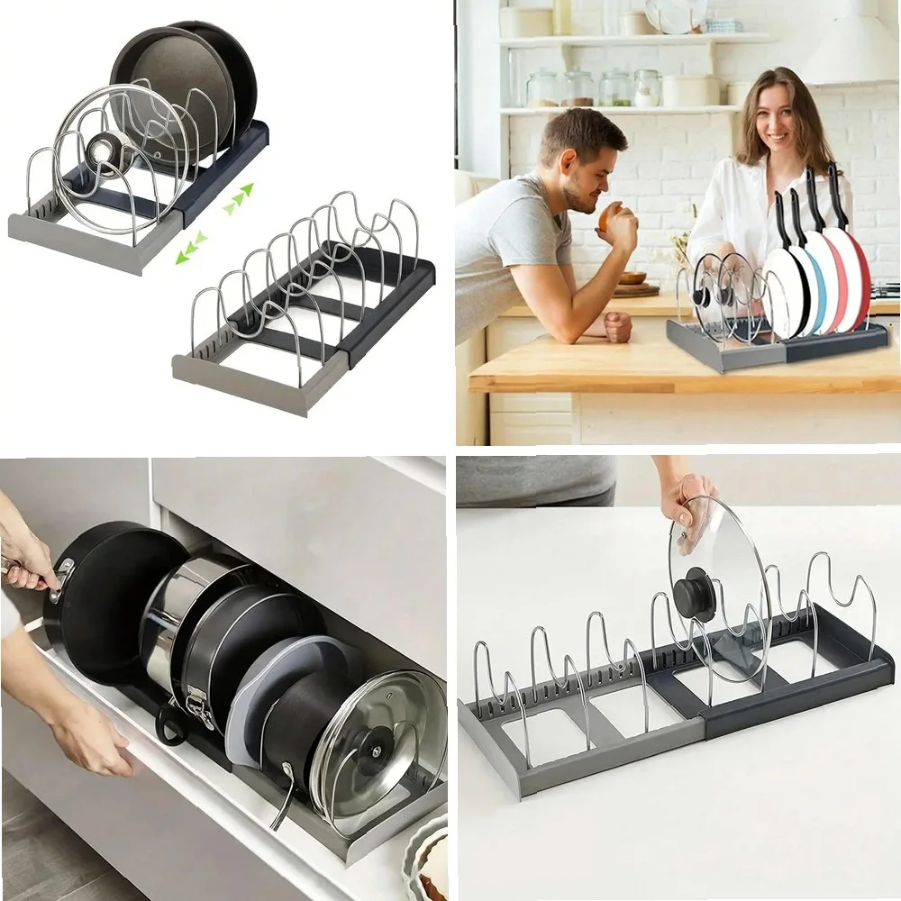 Expandable Pan Rack Organizer for Kitchen Cabinet, Drawer Cookware Holder Space Saving Storage
Expandable Pan Rack Organizer for Kitchen Cabinet, Drawer Cookware Holder Space Saving Storage