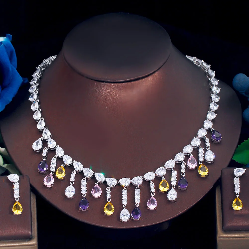 ThreeGraces Elegant Brilliant Multicolor Cubic Zirconia Water Drop Tassel Necklace Bridal Wedding Jewelry Set for Women TZ781
ThreeGraces Elegant Brilliant Multicolor Cubic Zirconia Water Drop Tassel Necklace Bridal Wedding Jewelry Set for Women TZ781