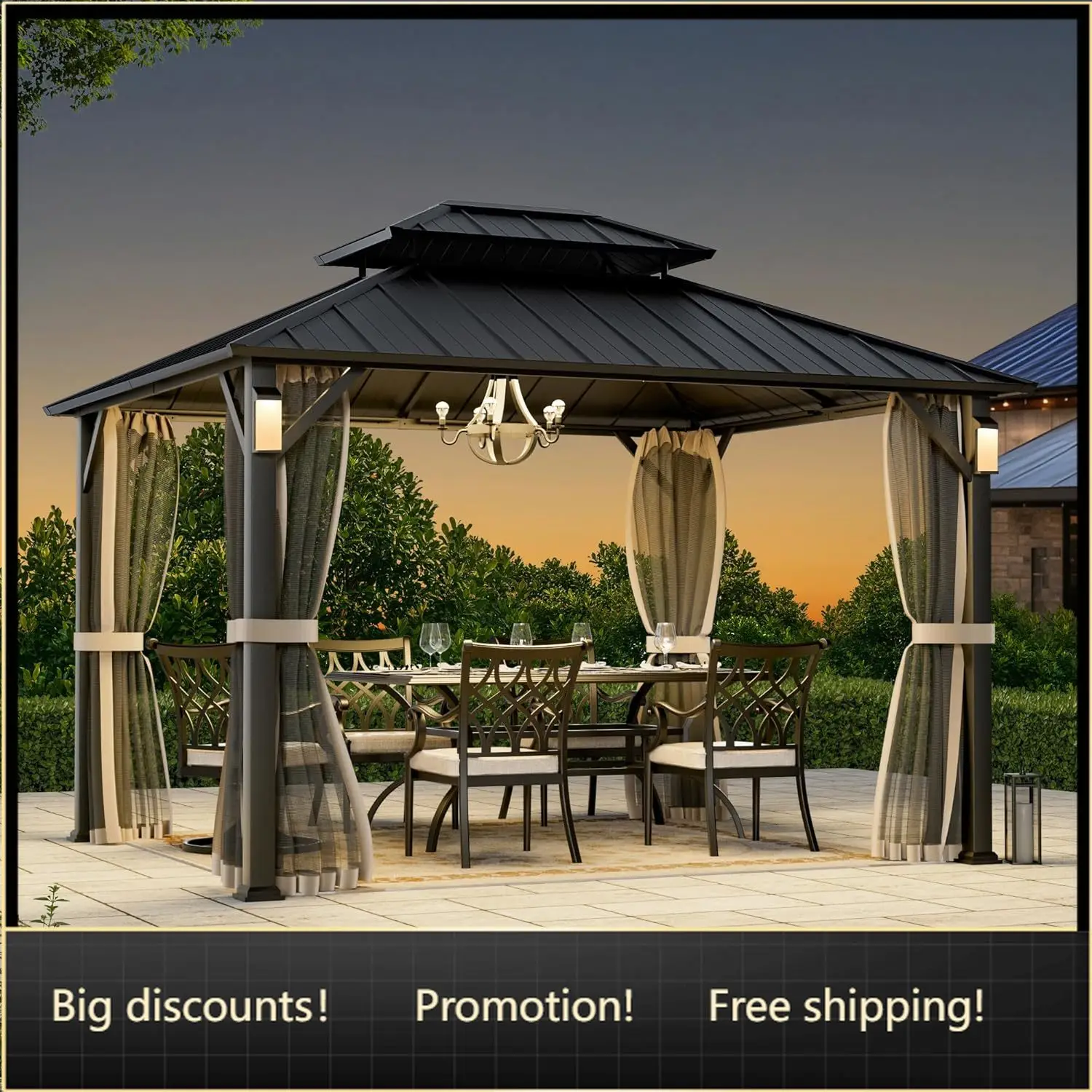 Modern Shade The Horizon Hardtop Gazebo 10' x 12' with 4 LED Lights, Permanent Outdoor Gazebo with Galvanized Steel Double Roof,
Modern Shade The Horizon Hardtop Gazebo 10' x 12' with 4 LED Lights, Permanent Outdoor Gazebo with Galvanized Steel Double Roof,