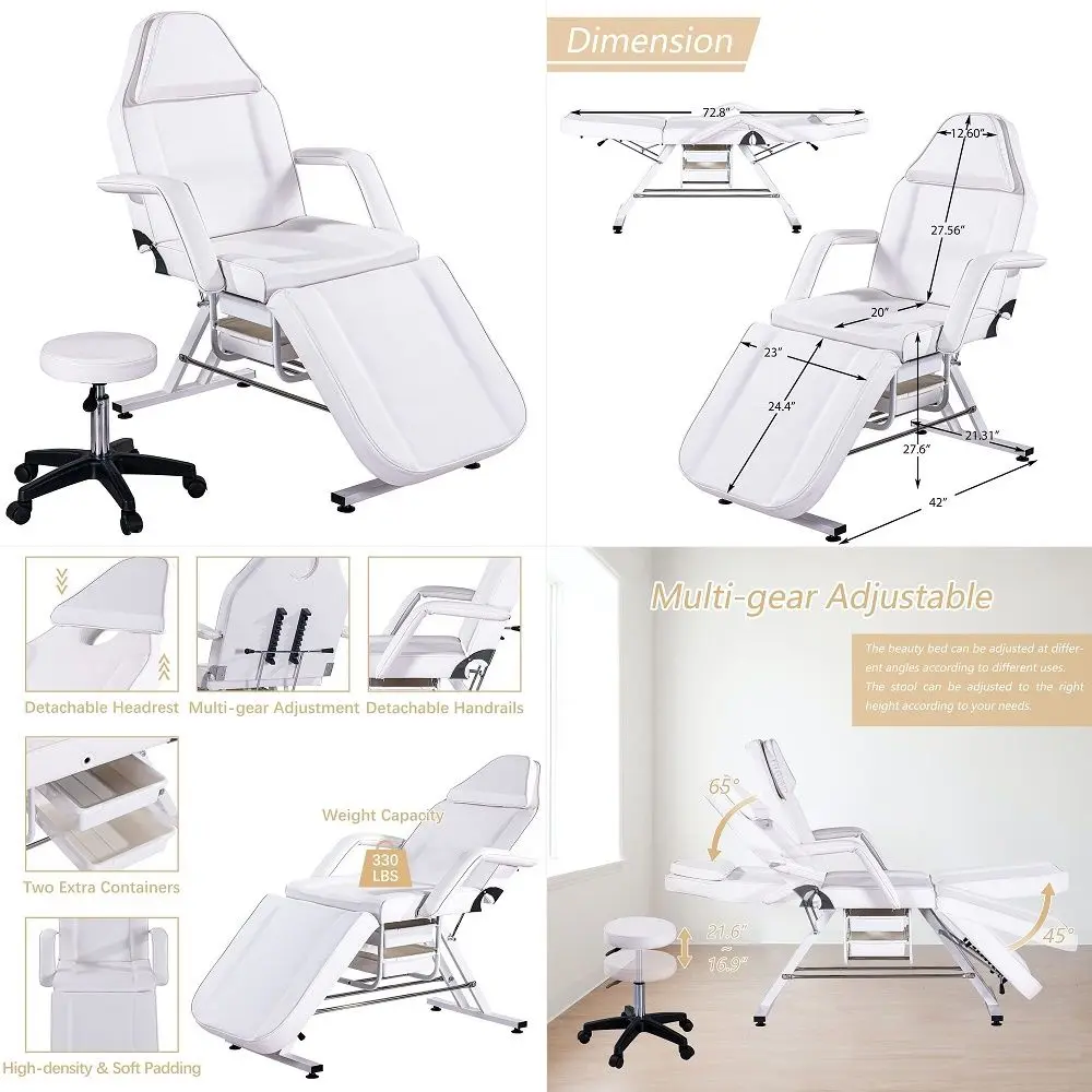 Bed Tattoo Chair Massage Salon with Two Trays,Esthetician Table with Hydraulic Stool,MultiPurpose 3Section Facial Bed Table, Ad
Bed Tattoo Chair Massage Salon with Two Trays,Esthetician Table with Hydraulic Stool,MultiPurpose 3Section Facial Bed Table, Ad