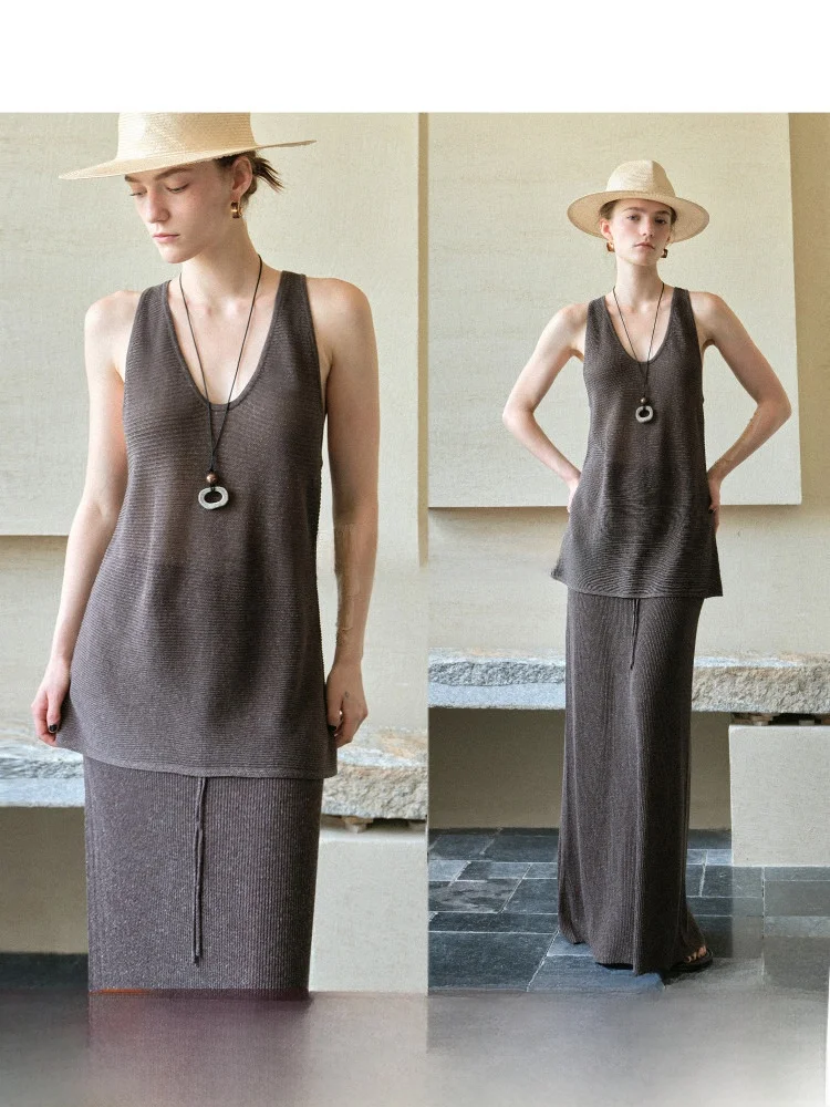 Fashionable Mogas Set Rylee Linen Lazy U-Neck Strap Vest Straight Halveskirt Women Summer Style Commute Slim Fit Blend
Fashionable Mogas Set Rylee Linen Lazy U-Neck Strap Vest Straight Halveskirt Women Summer Style Commute Slim Fit Blend