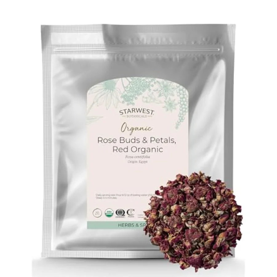 Сушеные бутоны и лепестки красной розы Starwest Botanicals - съедобные цветы для чая, выпечки, приготовления пищи, а также для мыла или лосьонов. Сертифицированные.
Сушеные бутоны и лепестки красной розы Starwest Botanicals - съедобные цветы для чая, выпечки, приготовления пищи, а также для мыла или лосьонов. Сертифицированные.