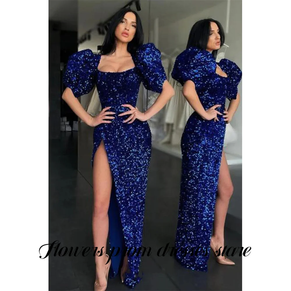 Flowers Cobalt Blue Party Dress Square Neck Night Dresses Sequined Prom Dress with High Slit for Woman 프롬 드레스 Customized
Flowers Cobalt Blue Party Dress Square Neck Night Dresses Sequined Prom Dress with High Slit for Woman 프롬 드레스 Customized