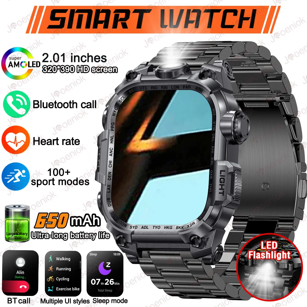 New Smart Watch 650 mAh 2.01" HD Screen Outdoor LED Flashlight Heart Rate BT Call Waterproof Smartwatch Men For Huawei Xiaomi
New Smart Watch 650 mAh 2.01" HD Screen Outdoor LED Flashlight Heart Rate BT Call Waterproof Smartwatch Men For Huawei Xiaomi
