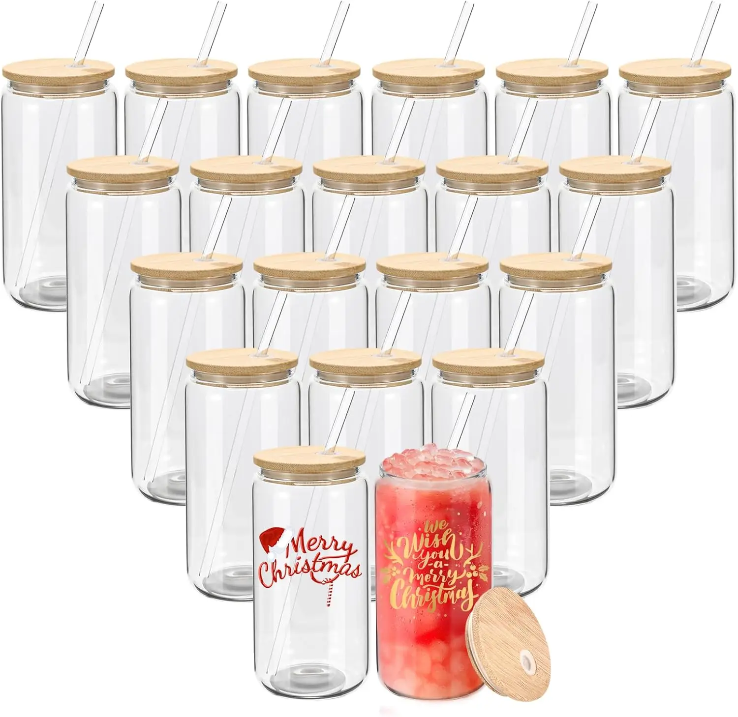 20 Pack Sublimation Glass Cans with Bamboo Lids, Borosilicate Tumbler for DIY Drinks 16oz
20 Pack Sublimation Glass Cans with Bamboo Lids, Borosilicate Tumbler for DIY Drinks 16oz