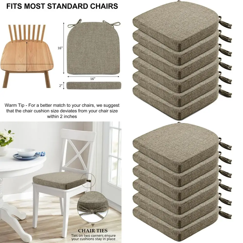 6-Pack Dining Chair Cushions with Ties, Non-Slip Backing, 16x16x2 Inches, Khaki
6-Pack Dining Chair Cushions with Ties, Non-Slip Backing, 16x16x2 Inches, Khaki