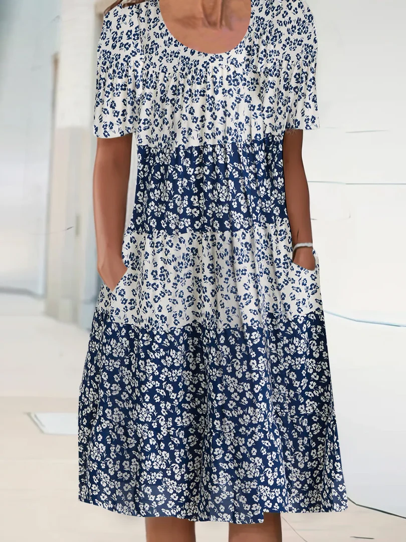 Plus Size Women's Short Sleeve Scoop Neck Floral Printed Stitching Pockets Midi Dress
Plus Size Women's Short Sleeve Scoop Neck Floral Printed Stitching Pockets Midi Dress