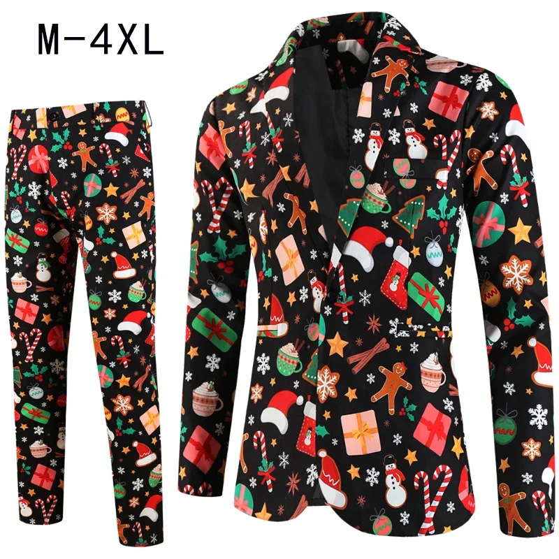 Men's Christmas Suits 2 Pieces Blazers and Trousers Santa Claus Print Slim Fit Men Suit Sets New Year Party Stage Mens Clothing
Men's Christmas Suits 2 Pieces Blazers and Trousers Santa Claus Print Slim Fit Men Suit Sets New Year Party Stage Mens Clothing