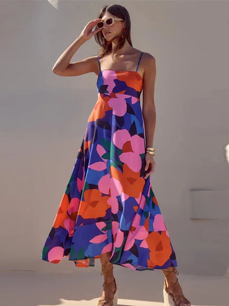 Printed Spaghetti Strap Beach Long Dress Women Casual Sleeveless Backless Lady Dresses 2025 Spring Summer Colorful Holiday Robe
Printed Spaghetti Strap Beach Long Dress Women Casual Sleeveless Backless Lady Dresses 2025 Spring Summer Colorful Holiday Robe