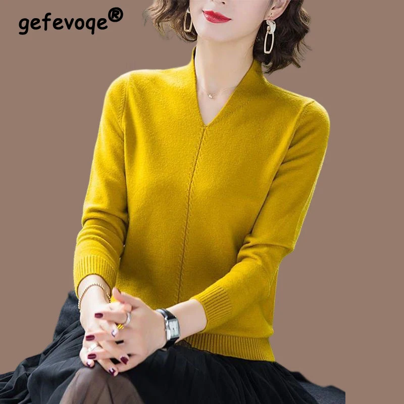 Autumn Winter Women Korean Fashion V Neck Elegant Soft Knitted Sweaters Ladies Casual Solid Long Sleeve Loose Chic Pullover Tops
Autumn Winter Women Korean Fashion V Neck Elegant Soft Knitted Sweaters Ladies Casual Solid Long Sleeve Loose Chic Pullover Tops