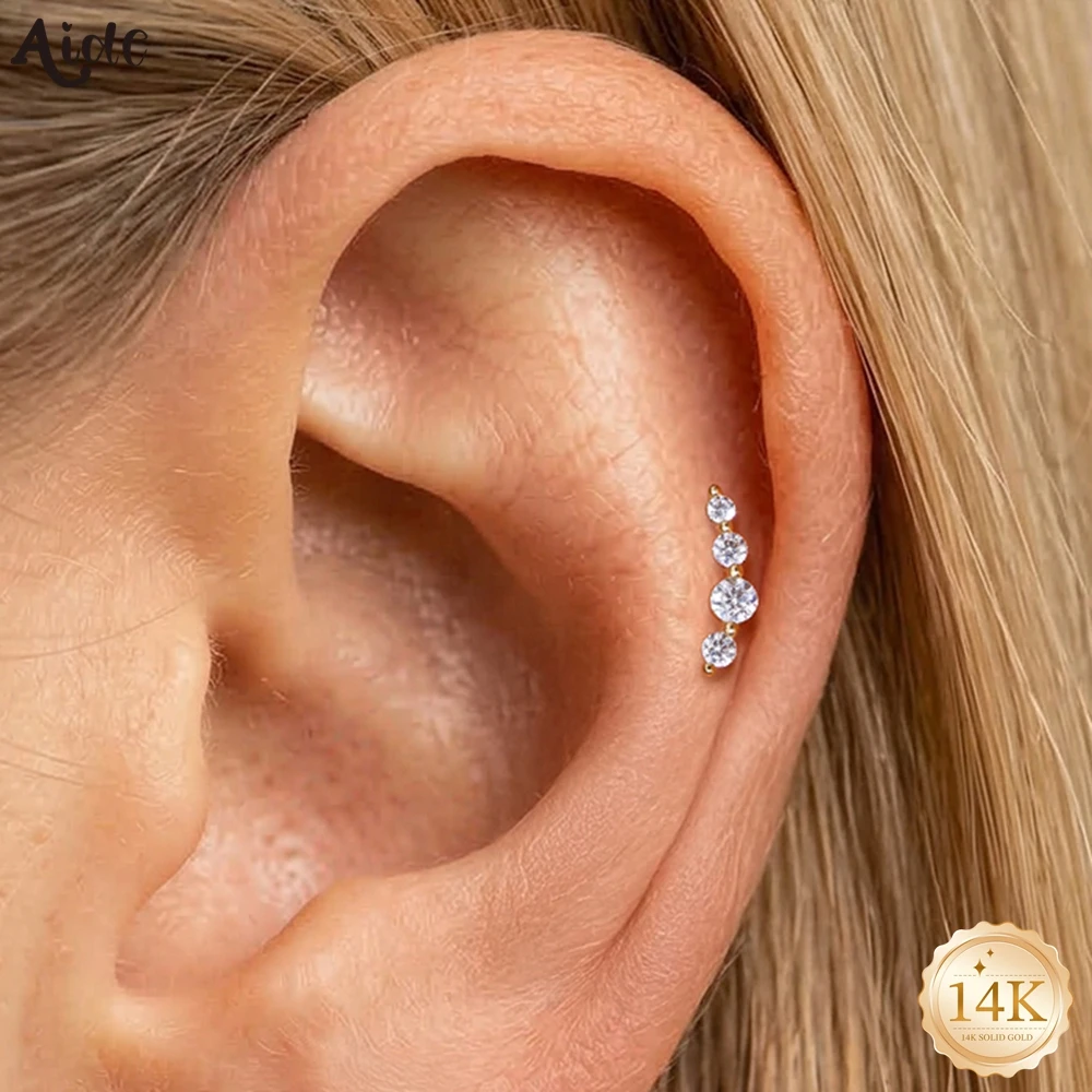 Aide 1pc 14K Solid Gold Graduated CZ Vertical Cartilage Studs Dainty 5-Stone Bar Piercing Earring for Women Trendy Helix Earring
Aide 1pc 14K Solid Gold Graduated CZ Vertical Cartilage Studs Dainty 5-Stone Bar Piercing Earring for Women Trendy Helix Earring