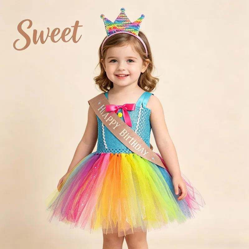 Rainbow Candy Tutu Dress Crown Sash Elegant Soft Fancy Sheer Cute Birthday Carnival Celebration Party Stage Festive Mesh Outfit
Rainbow Candy Tutu Dress Crown Sash Elegant Soft Fancy Sheer Cute Birthday Carnival Celebration Party Stage Festive Mesh Outfit