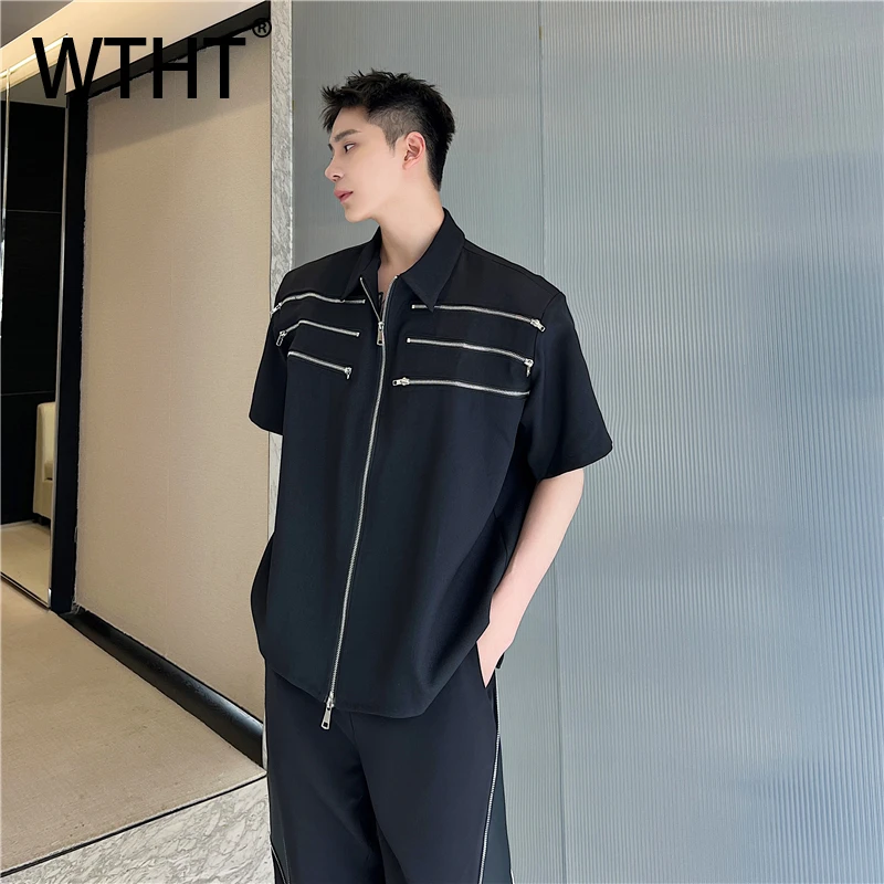 WTHT Fashion Men's Solid Color Zippers Shoulder Pads Design Loose Shirts Trendy Lapel Short Sleeves Blouse Male summer 2A0256
WTHT Fashion Men's Solid Color Zippers Shoulder Pads Design Loose Shirts Trendy Lapel Short Sleeves Blouse Male summer 2A0256