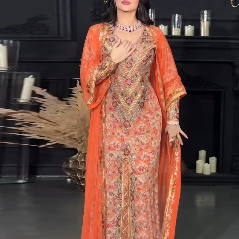 Muslim Fashion Printed Women's Clothing Suit Elegant V-neck Glitter Dress Match Mesh Cardigans Chic Loose Party Holiday Outfits
Muslim Fashion Printed Women's Clothing Suit Elegant V-neck Glitter Dress Match Mesh Cardigans Chic Loose Party Holiday Outfits