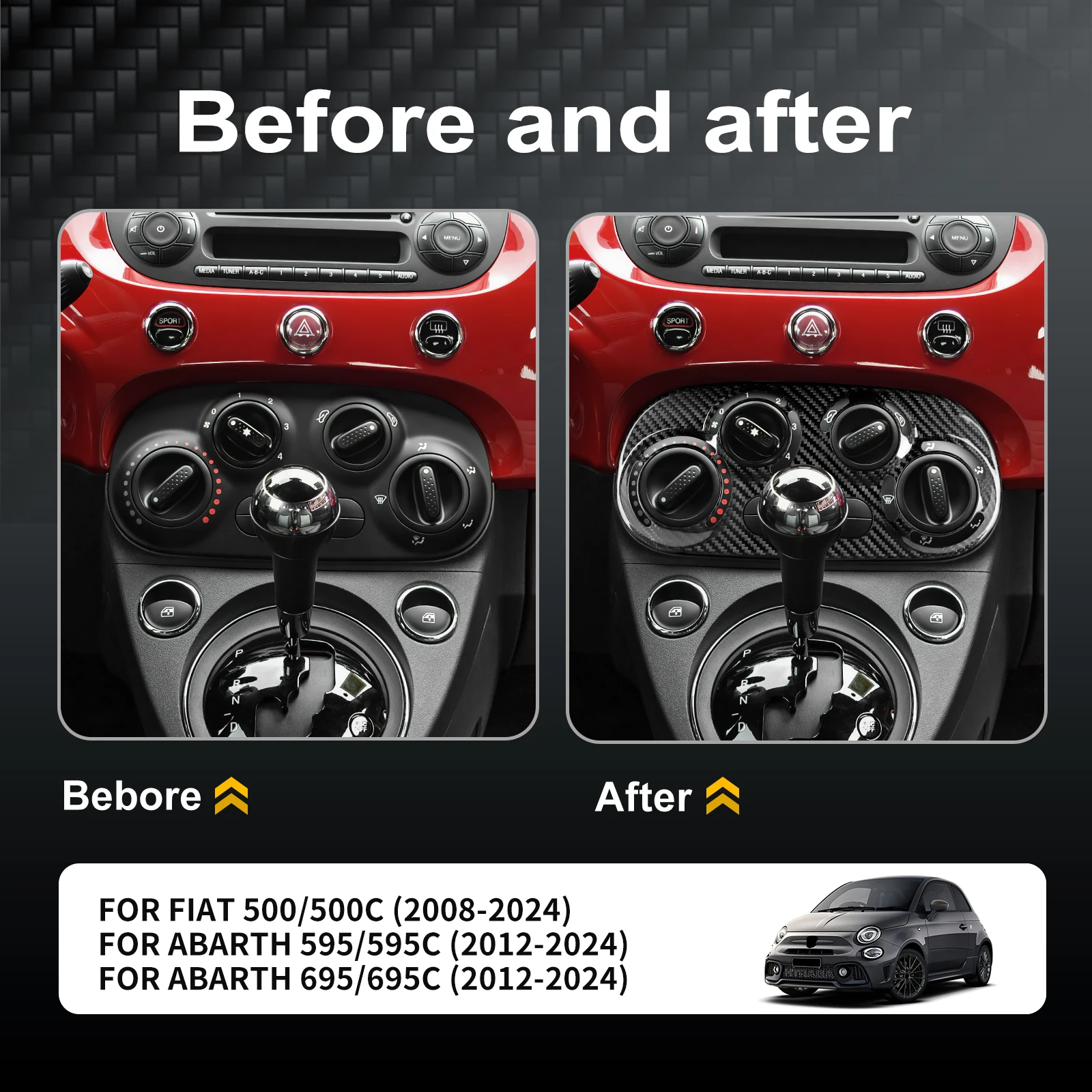 Hard Dry Carbon Fiber For Abarth 595 2012-2024 Fiat 500 2008-2024 LHD RHD Car Manual Climate Central AC Knob Control Sticker
Hard Dry Carbon Fiber For Abarth 595 2012-2024 Fiat 500 2008-2024 LHD RHD Car Manual Climate Central AC Knob Control Sticker