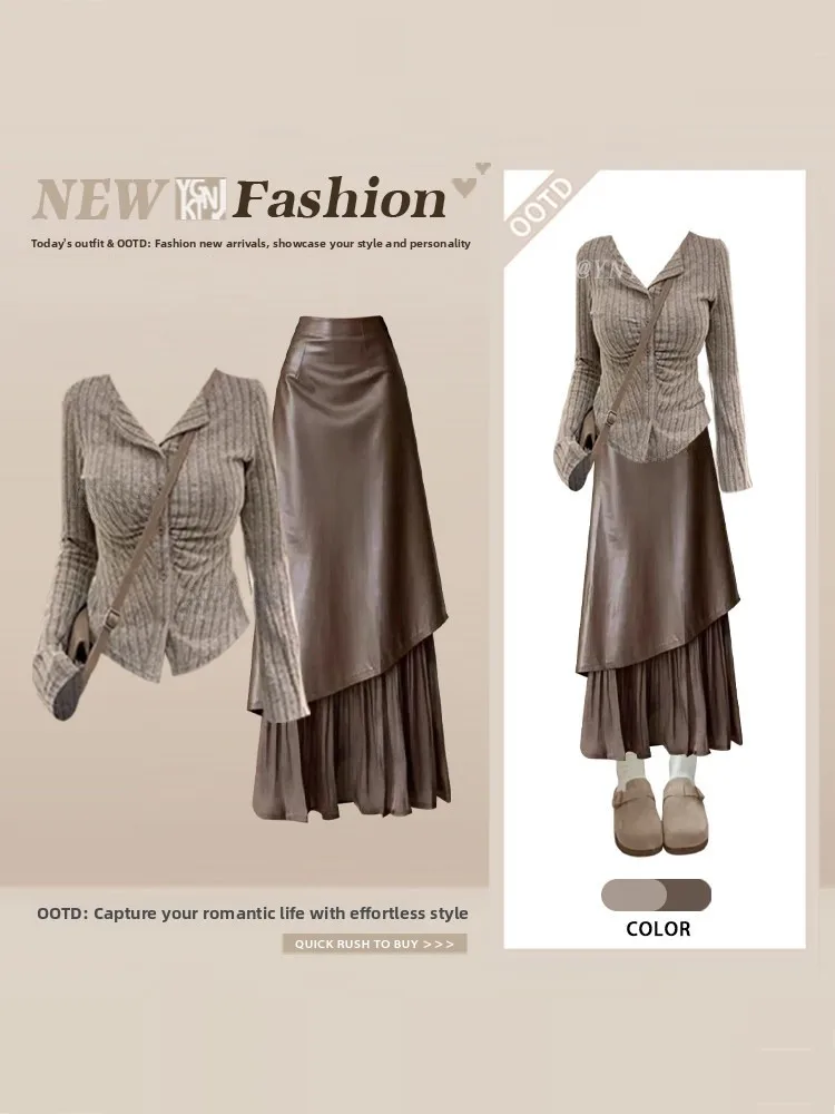 Spring Design Pure Desire Waist-Cinching V-ne Long Sve Top with Mismatched Skirt Mid-Length Spring Faion Set for Women
Spring Design Pure Desire Waist-Cinching V-ne Long Sve Top with Mismatched Skirt Mid-Length Spring Faion Set for Women
