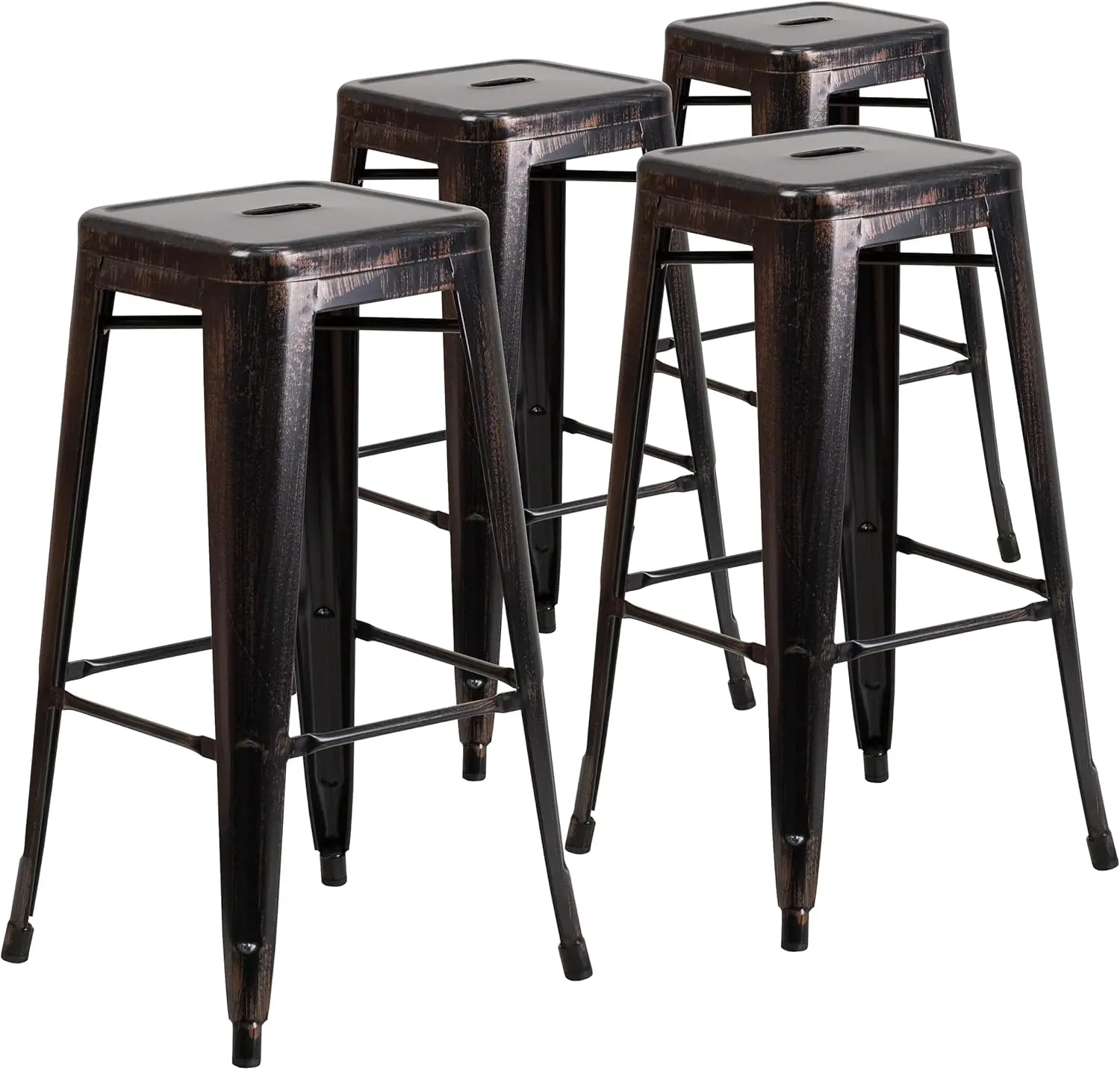 Lily 4 Pack Commercial Grade 30" High Backless Black-Antique Gold Metal Indoor-Outdoor Barstool with Square Seat
Lily 4 Pack Commercial Grade 30" High Backless Black-Antique Gold Metal Indoor-Outdoor Barstool with Square Seat