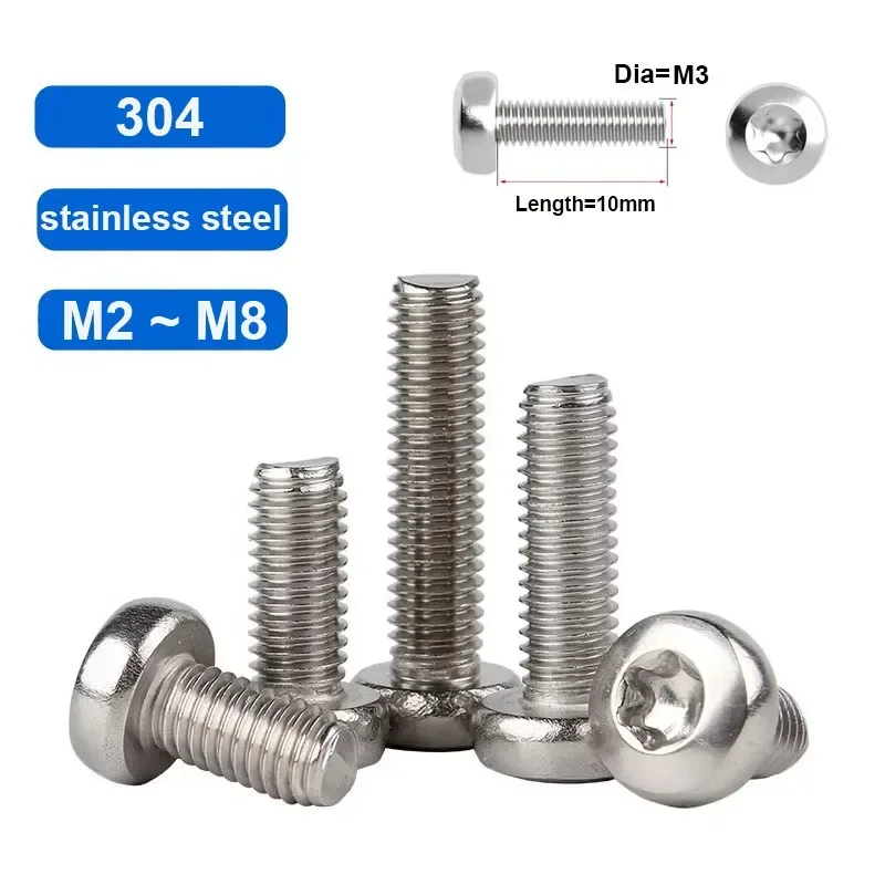 100pcs~5pcs M2 M2.5 M3 M4 M8 304 A2-70 Stainless Steel GB2672 Six-Lobe Torx Pan Six Lobe Round Head Bolt Screw 
100pcs~5pcs M2 M2.5 M3 M4 M8 304 A2-70 Stainless Steel GB2672 Six-Lobe Torx Pan Six Lobe Round Head Bolt Screw