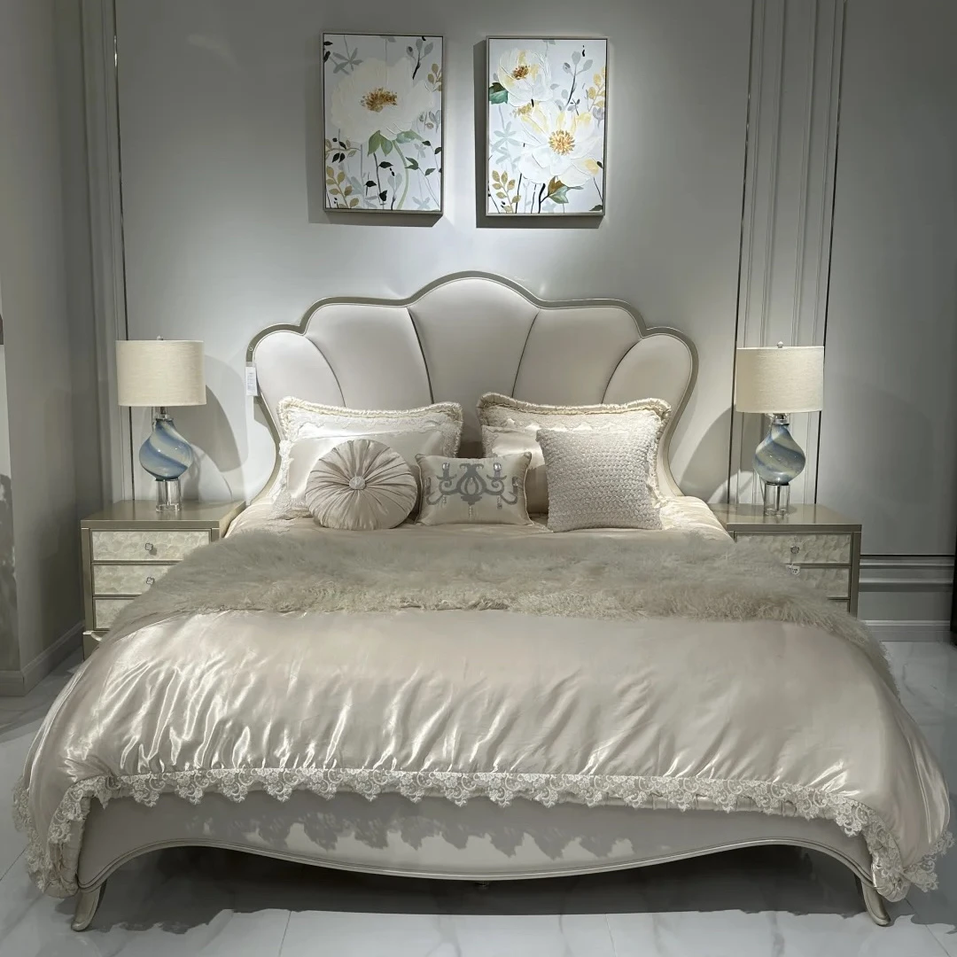 American light luxury solid wood simple petal princess bed French soft bag bed big bed court style
American light luxury solid wood simple petal princess bed French soft bag bed big bed court style