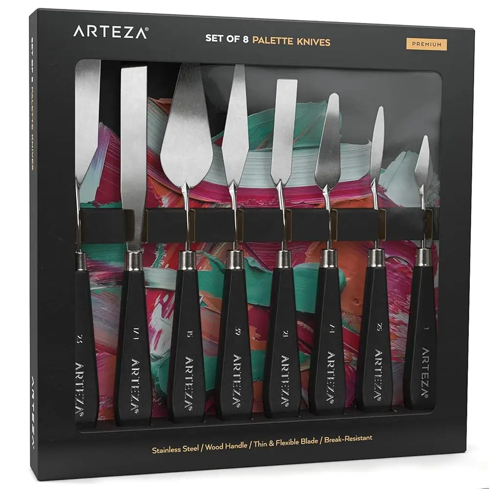 Palette Knives 8-Pack, Sizes No. 1, 25, 7, 15, 39, 23, 17, 21, Durable Stainl Steel Blade & Break-Resistant Wooden Handle, Art
Palette Knives 8-Pack, Sizes No. 1, 25, 7, 15, 39, 23, 17, 21, Durable Stainl Steel Blade & Break-Resistant Wooden Handle, Art