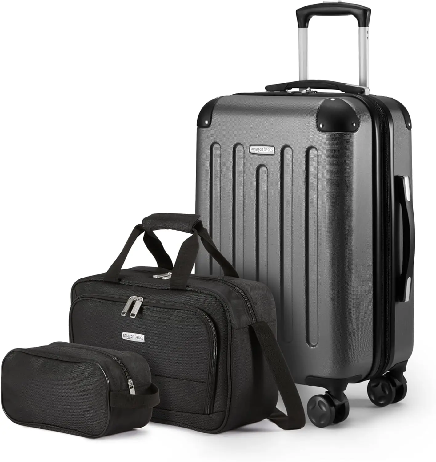3-Piece Luggage Set with Spinner Wheels, 22" Expandable Hardside Carry-On, 15" Tote Bag, 10" Compact Travel Bag in Black
3-Piece Luggage Set with Spinner Wheels, 22" Expandable Hardside Carry-On, 15" Tote Bag, 10" Compact Travel Bag in Black