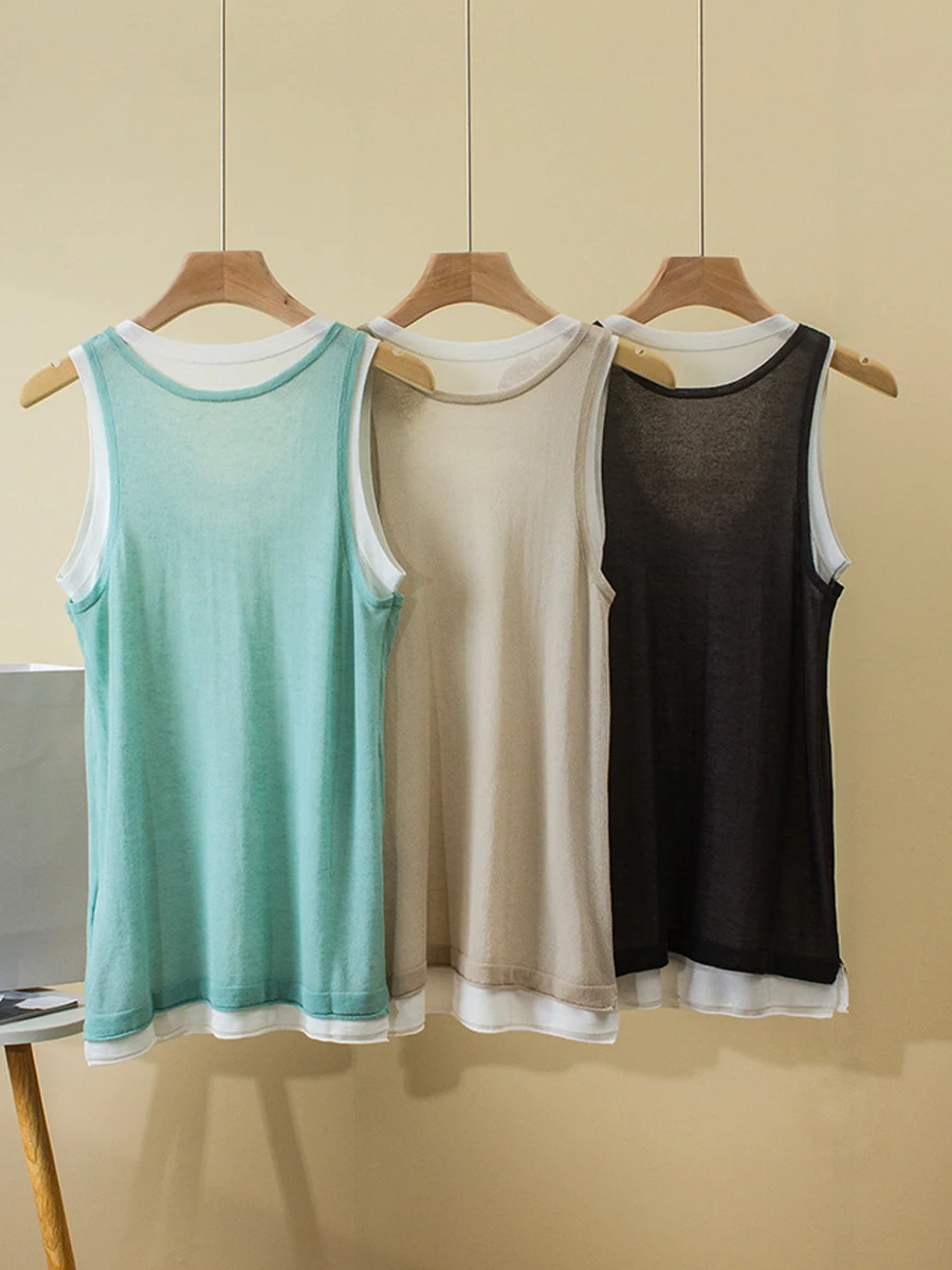 Summer New L/P Small Vest Round Neck Pullover Fake Two-Piece Slim Fit Thin Fine Spinning Silk Linen Knitted Top Thin Women
Summer New L/P Small Vest Round Neck Pullover Fake Two-Piece Slim Fit Thin Fine Spinning Silk Linen Knitted Top Thin Women