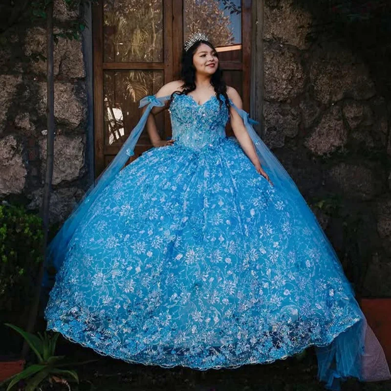 Customized Shiny Blue Off Shoulder Quinceanera Dress Lace sequin applique Tull 3D flower Bow vestidos de 15 Quinceanera
Customized Shiny Blue Off Shoulder Quinceanera Dress Lace sequin applique Tull 3D flower Bow vestidos de 15 Quinceanera