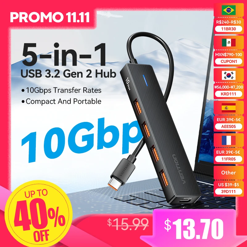 Vention USB C Hub 10Gbps Type-C 3.2 Gen2 USB Splitter USB C USB Hub 4 USB Port 3.2 for MacBook Pro Air Type C Multiport Adapter
Vention USB C Hub 10Gbps Type-C 3.2 Gen2 USB Splitter USB C USB Hub 4 USB Port 3.2 for MacBook Pro Air Type C Multiport Adapter