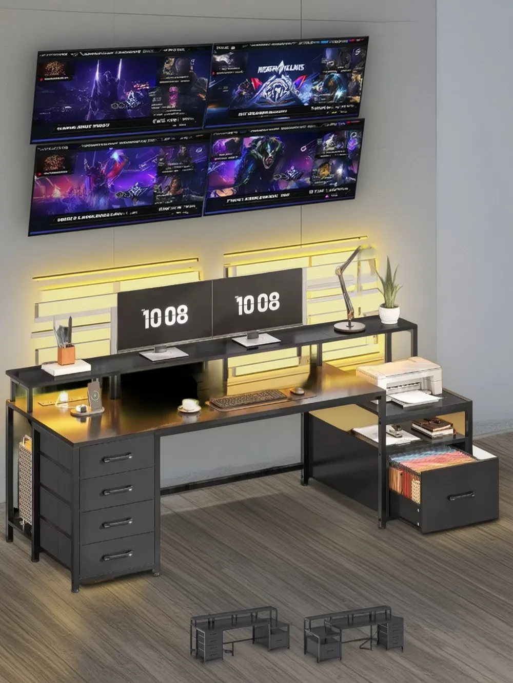 75'' Computer Desk with 5 Drawer, Power Outlet & Led Lights, Home Office Desk with File Drawer, Storage Shelves, Printer Cabine
75'' Computer Desk with 5 Drawer, Power Outlet & Led Lights, Home Office Desk with File Drawer, Storage Shelves, Printer Cabine