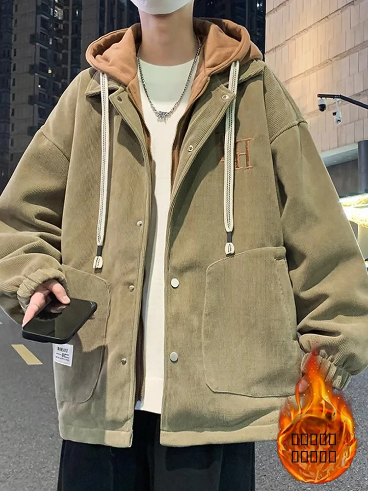 Corduroy Jaet Men's Autumn Winter Thiened Cotton Hooded Jaet Youthful Sle Warmth Faionable Loose Fit Long Sve Coat
Corduroy Jaet Men's Autumn Winter Thiened Cotton Hooded Jaet Youthful Sle Warmth Faionable Loose Fit Long Sve Coat