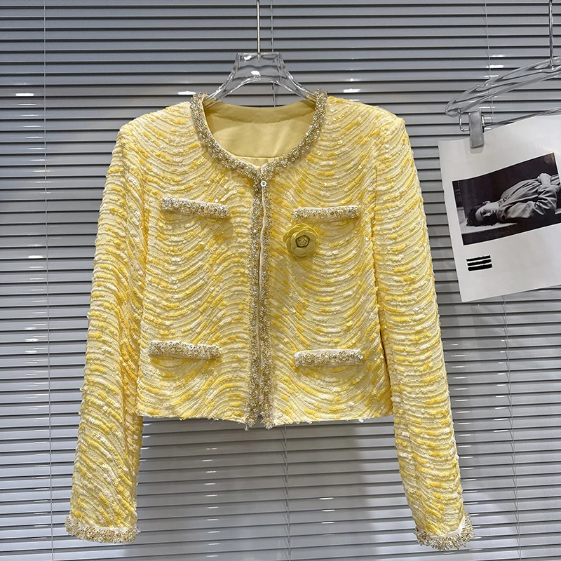 Women's Small Fragrant Style Sequin Tweed Jacket Spring 2026 New Embroidered with Brooch Elegant Sparkly Beaded Short Jacket
Women's Small Fragrant Style Sequin Tweed Jacket Spring 2026 New Embroidered with Brooch Elegant Sparkly Beaded Short Jacket