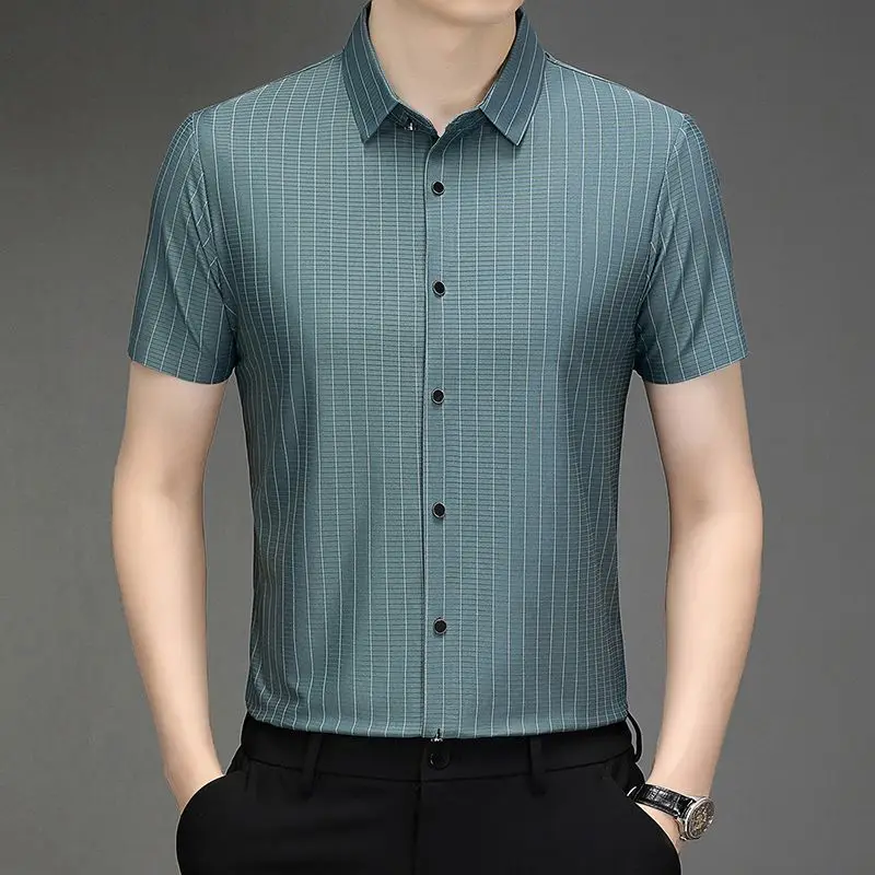 Men's Ice Silk Short Sleeve Shirt Summer Striped Business Casual Button Down Shirts for Middle Aged Dad
Men's Ice Silk Short Sleeve Shirt Summer Striped Business Casual Button Down Shirts for Middle Aged Dad