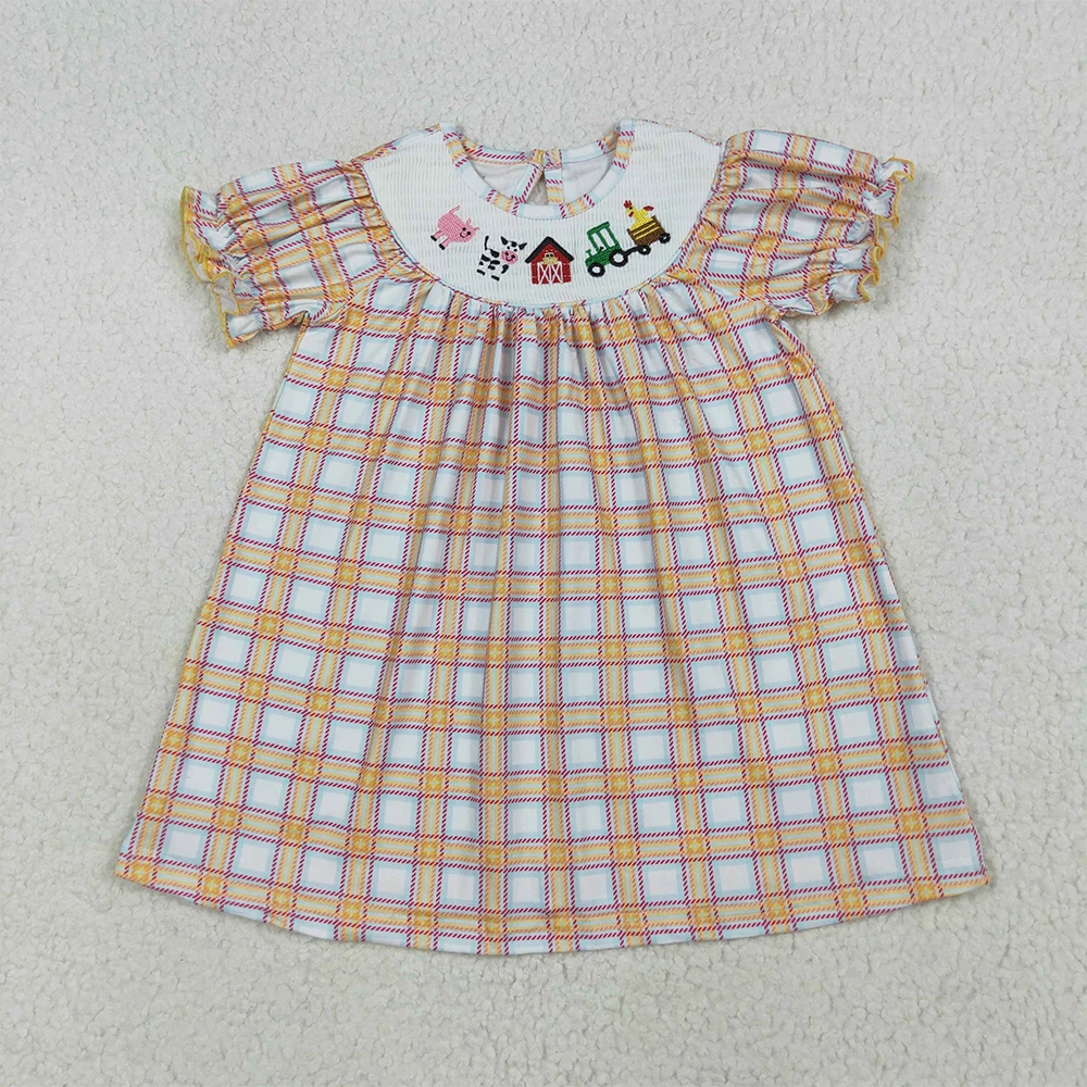 Baby Girls Plaid Cows Farm Smocked Knee-Length Dress Short Sleeves Cute Cow Tractor Design Fall Collection for Little Ones
Baby Girls Plaid Cows Farm Smocked Knee-Length Dress Short Sleeves Cute Cow Tractor Design Fall Collection for Little Ones