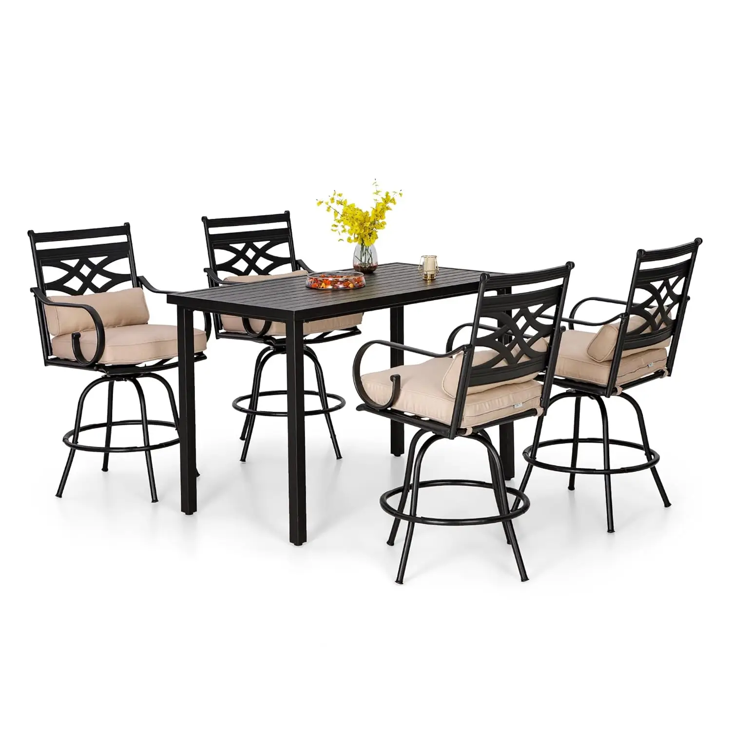 5 Piece Patio Bar Set Heavy Duty Swivel Stools Rectangular Table Cushions Pillows Outdoor Garden Use 4 Seats,Customized
5 Piece Patio Bar Set Heavy Duty Swivel Stools Rectangular Table Cushions Pillows Outdoor Garden Use 4 Seats,Customized