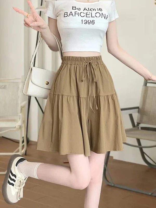High Waist Ice Silk Casual Skort Women's Fashionable Slimming A-Line Short Pants Five-Quarter Length Trendy Commute Style
High Waist Ice Silk Casual Skort Women's Fashionable Slimming A-Line Short Pants Five-Quarter Length Trendy Commute Style