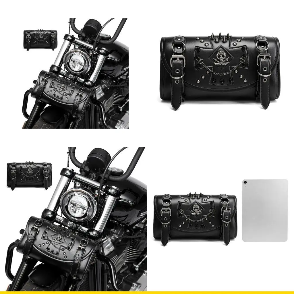 SZCH Punk Riders Motorcycle Tool Saddlebag With Gothic Studs Design PU Leather Storage Bag For Long Distance Rides