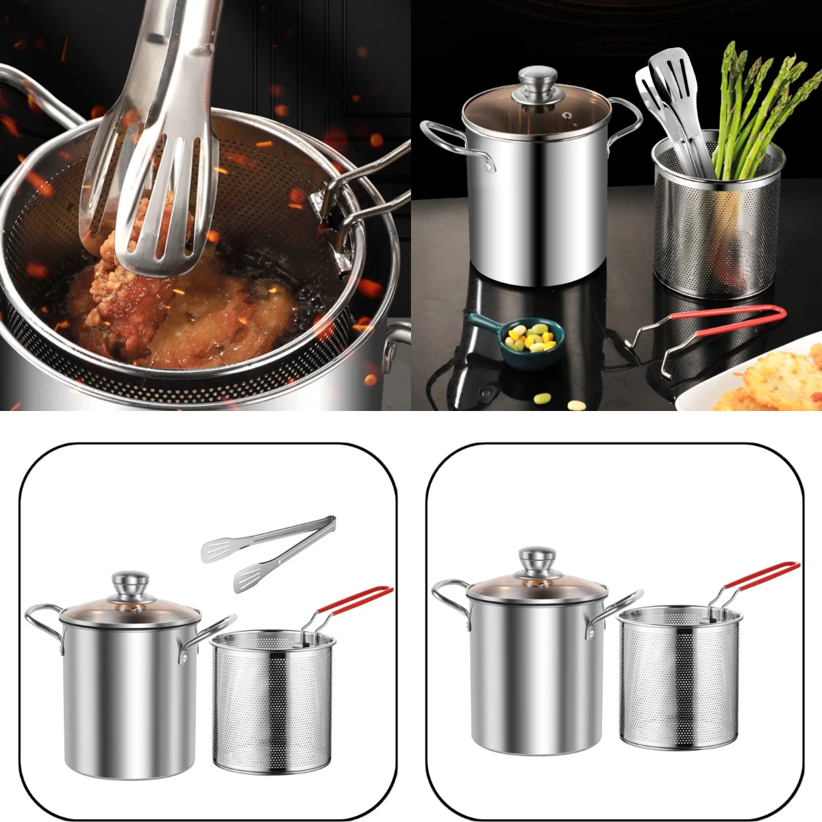 Пищевая сковорода из нержавеющей стали 304, с корзиной и крышкой, многофункциональная бытовая сковорода для приготовления пищи
Пищевая сковорода из нержавеющей стали 304, с корзиной и крышкой, многофункциональная бытовая сковорода для приготовления пищи