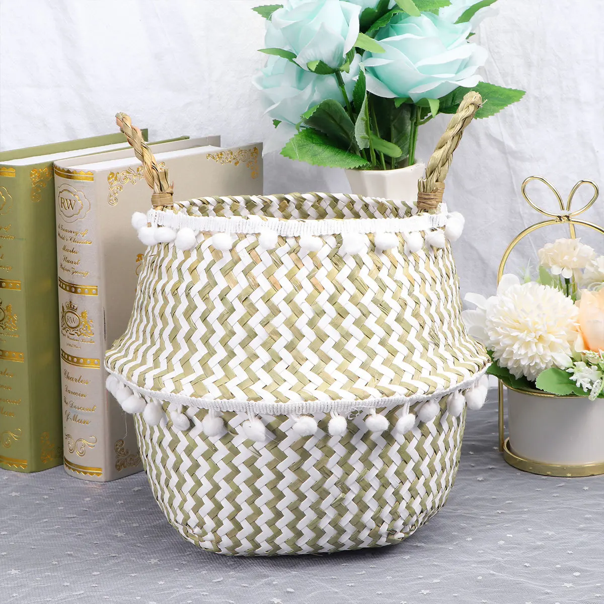 Foldable Straw Laundry Storage Basket White Grid Size S Decorative Organizer for Clothes Books and Baby Products
Foldable Straw Laundry Storage Basket White Grid Size S Decorative Organizer for Clothes Books and Baby Products