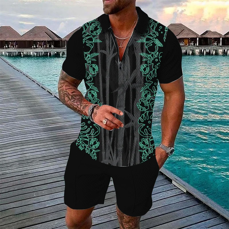 New Trend Plaid Stripes Printed Men's Tracksuit Fashion Casual Zipper Collar Polo Shirt And Shorts 2pcs Sets Man Clothing Suits
New Trend Plaid Stripes Printed Men's Tracksuit Fashion Casual Zipper Collar Polo Shirt And Shorts 2pcs Sets Man Clothing Suits
