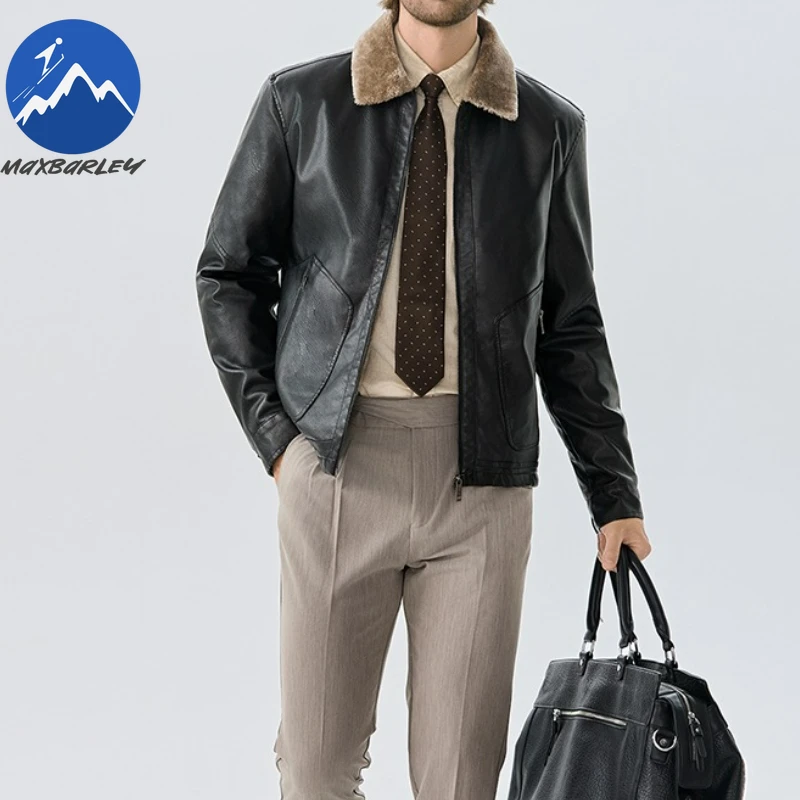 Maxbarley Winter Leather Jacket High Quality Designer Fur Collar Warm Fur Coat Brand Clothing Man Street Black Motorcycle Jacket 
Maxbarley Winter Leather Jacket High Quality Designer Fur Collar Warm Fur Coat Brand Clothing Man Street Black Motorcycle Jacket