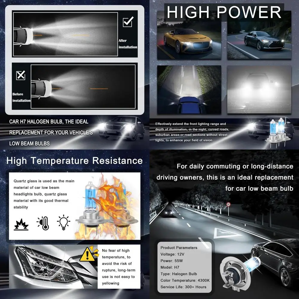 2PCS 12V Car H7 Halogen Headlight Bulbs Low Beam,55W Car H7 Headlight Bulb Low Beam High Transmittance & 4300K Color Temperature
2PCS 12V Car H7 Halogen Headlight Bulbs Low Beam,55W Car H7 Headlight Bulb Low Beam High Transmittance & 4300K Color Temperature
