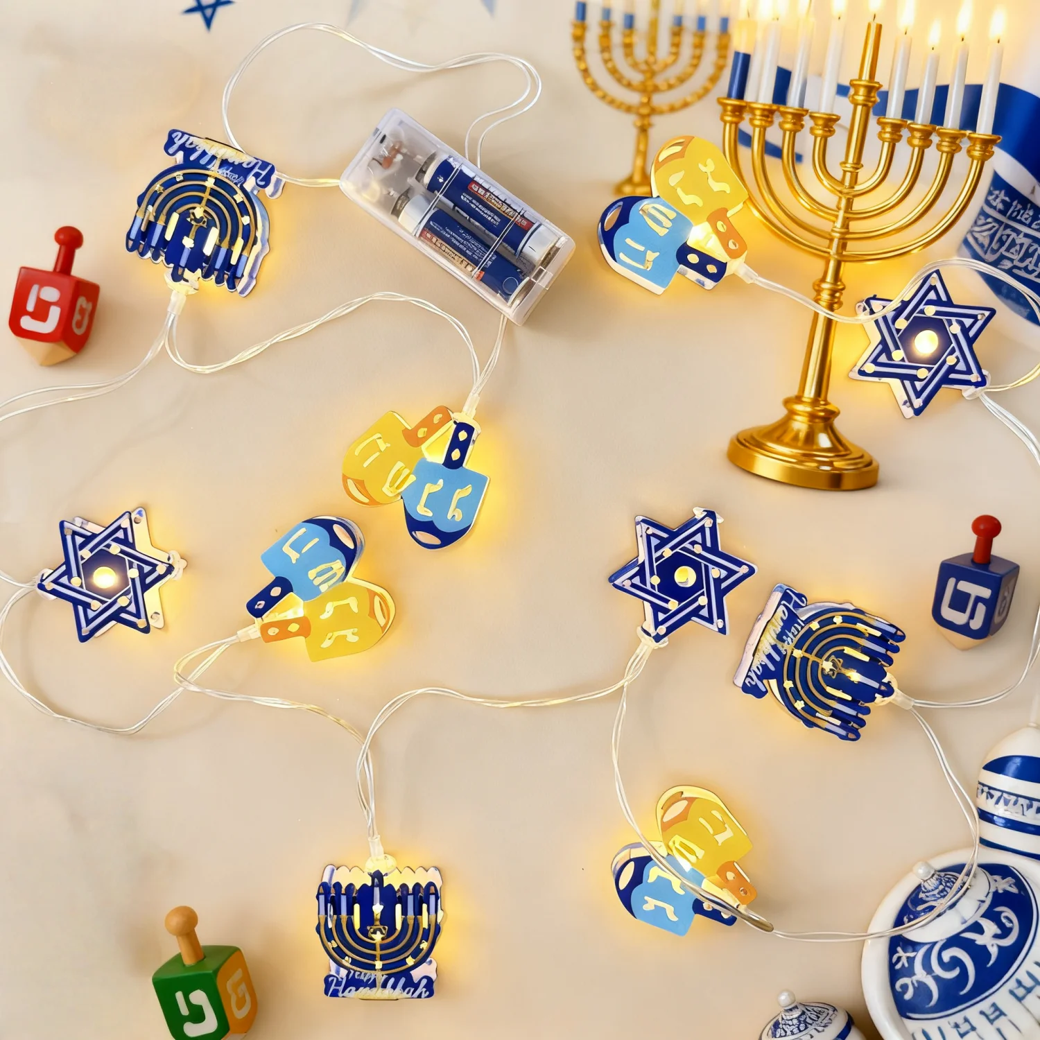 Led Hanukkah Decorative Lights 2.1m Lights Star of David Nine-Candle Chandelier Light String Battery Powered
Led Hanukkah Decorative Lights 2.1m Lights Star of David Nine-Candle Chandelier Light String Battery Powered